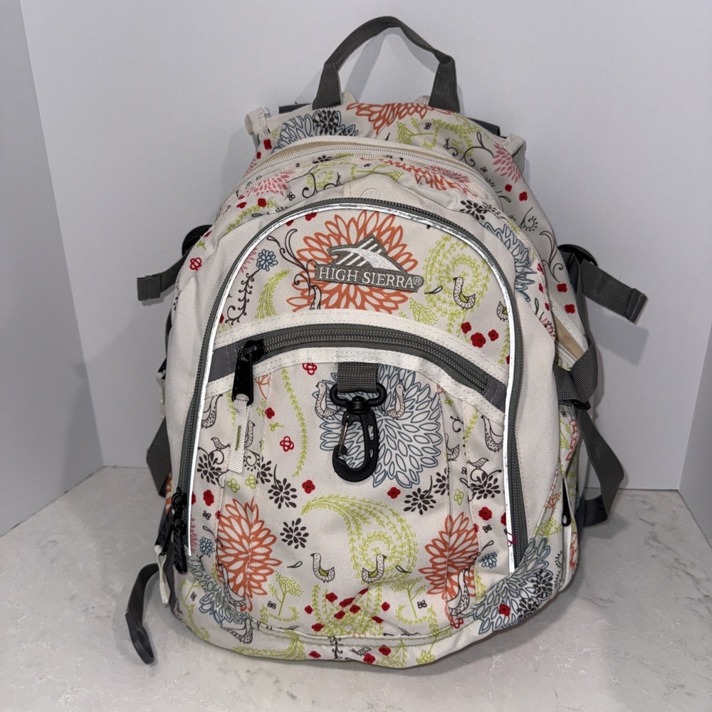 High Sierra Multi Zipper Children's Girls Backpack Grey And White Pink Floral